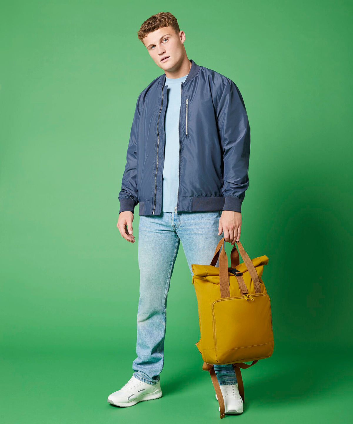 Mochila para porttil con doble asa y cierre enrollable reciclada | Mostaza