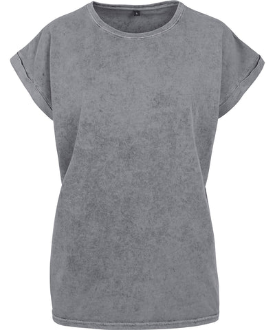 Damen Acid Wash T-Shirt mit überschnittenen Schultern | Asphalt