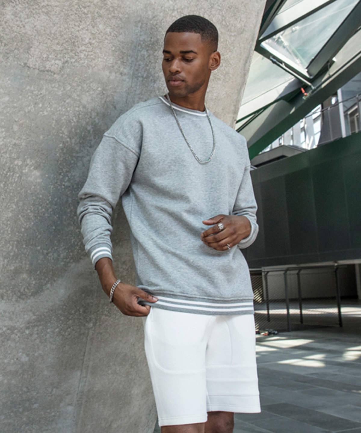 Sudadera universitaria de manga larga | Gris Jaspeado/Blanco