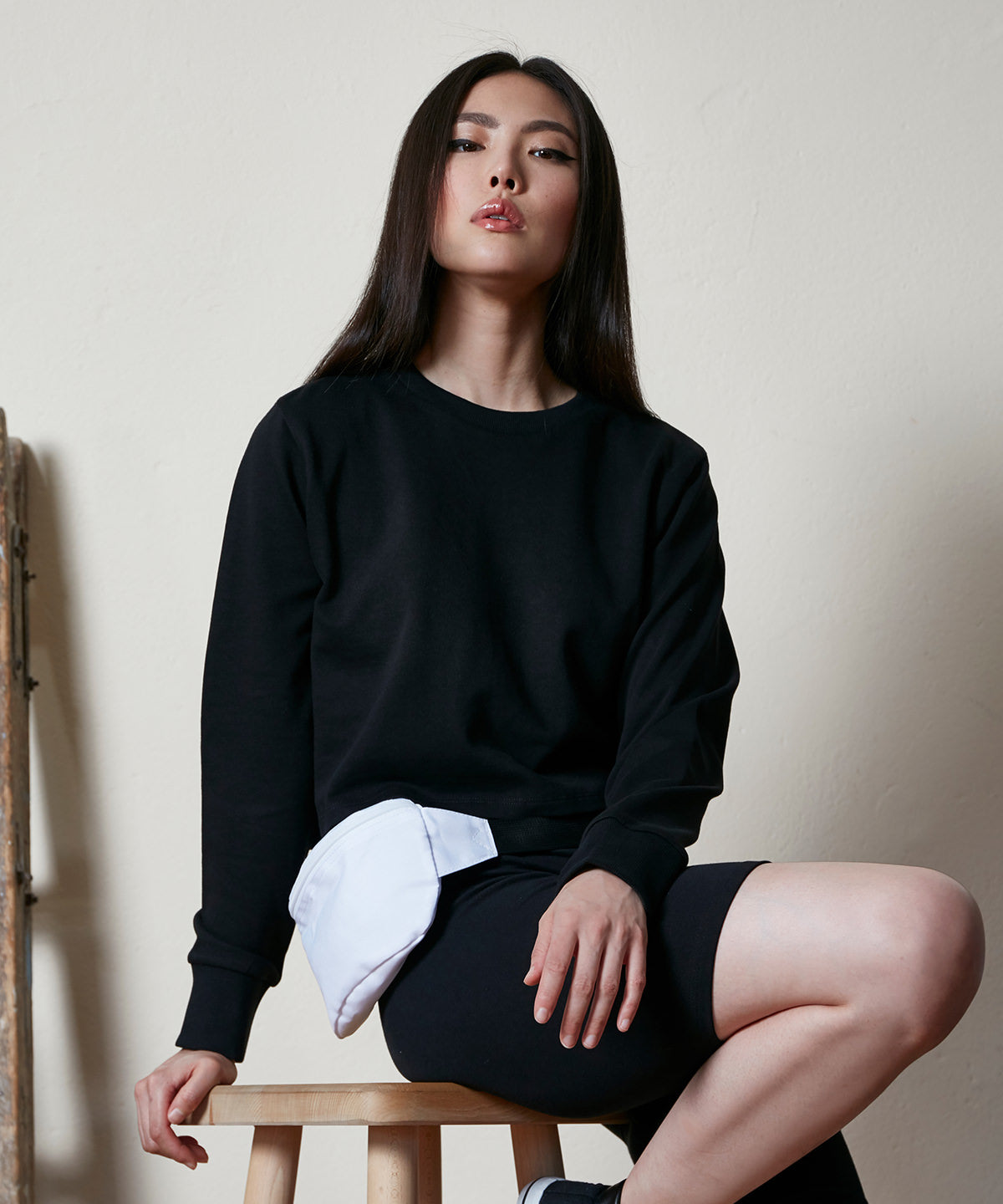 Jersey corto de felpa para mujer | Negro