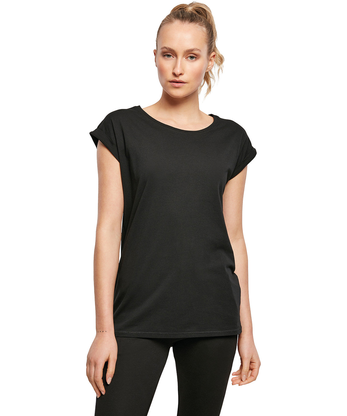 Camiseta de hombro cado para mujer orgnica | Negro