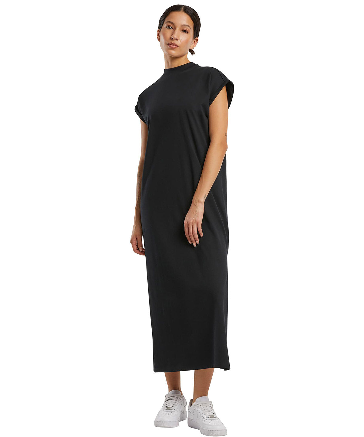 Vestido largo de mujer con hombros extendidos | Negro