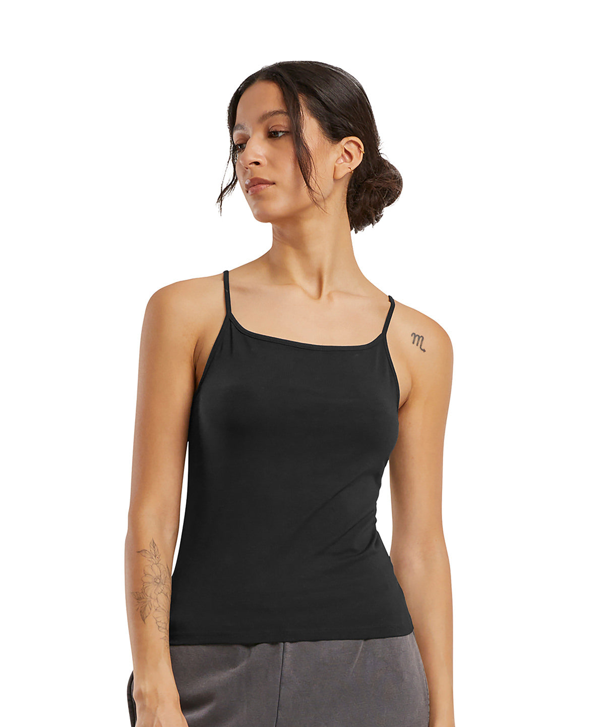 Top corto ajustado de jersey elstico para mujer | Negro