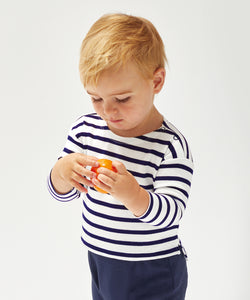 Camiseta marinera para beb | Blanco Orgnico/Azul Marino Nutico