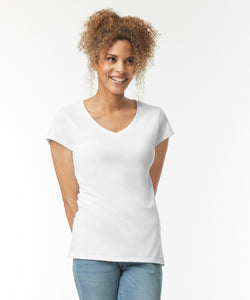 Camiseta de cuello en V para mujer de estilo suave | Negro - Carbn