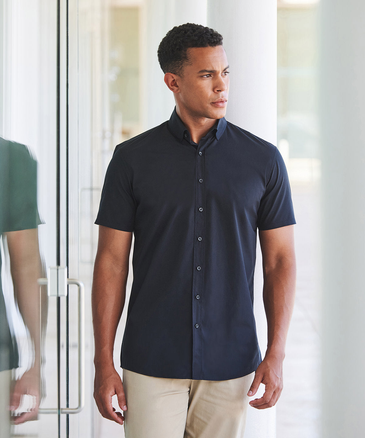 Camisa de manga corta con tacto de algodn Coolplus® | Negro