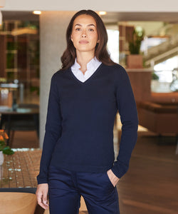 Jersey de cuello en V para mujer de calibre 12 | Negro