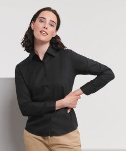 Camisa Oxford de manga larga para mujer de fcil cuidado | Negro