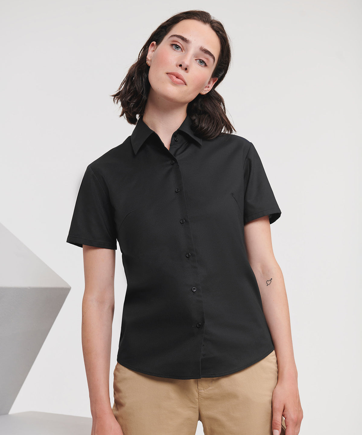 Camisa Oxford de manga corta para mujer | Negro