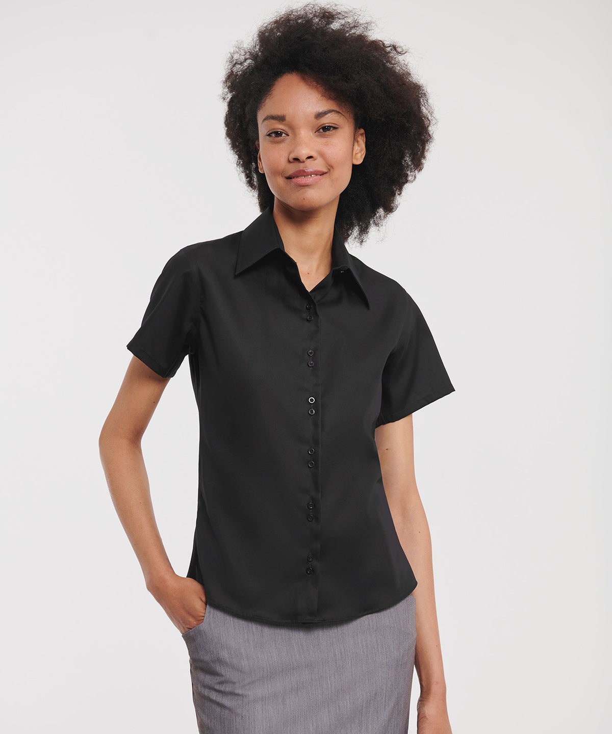 Camisa de manga corta para mujer definitiva sin plancha | Negro