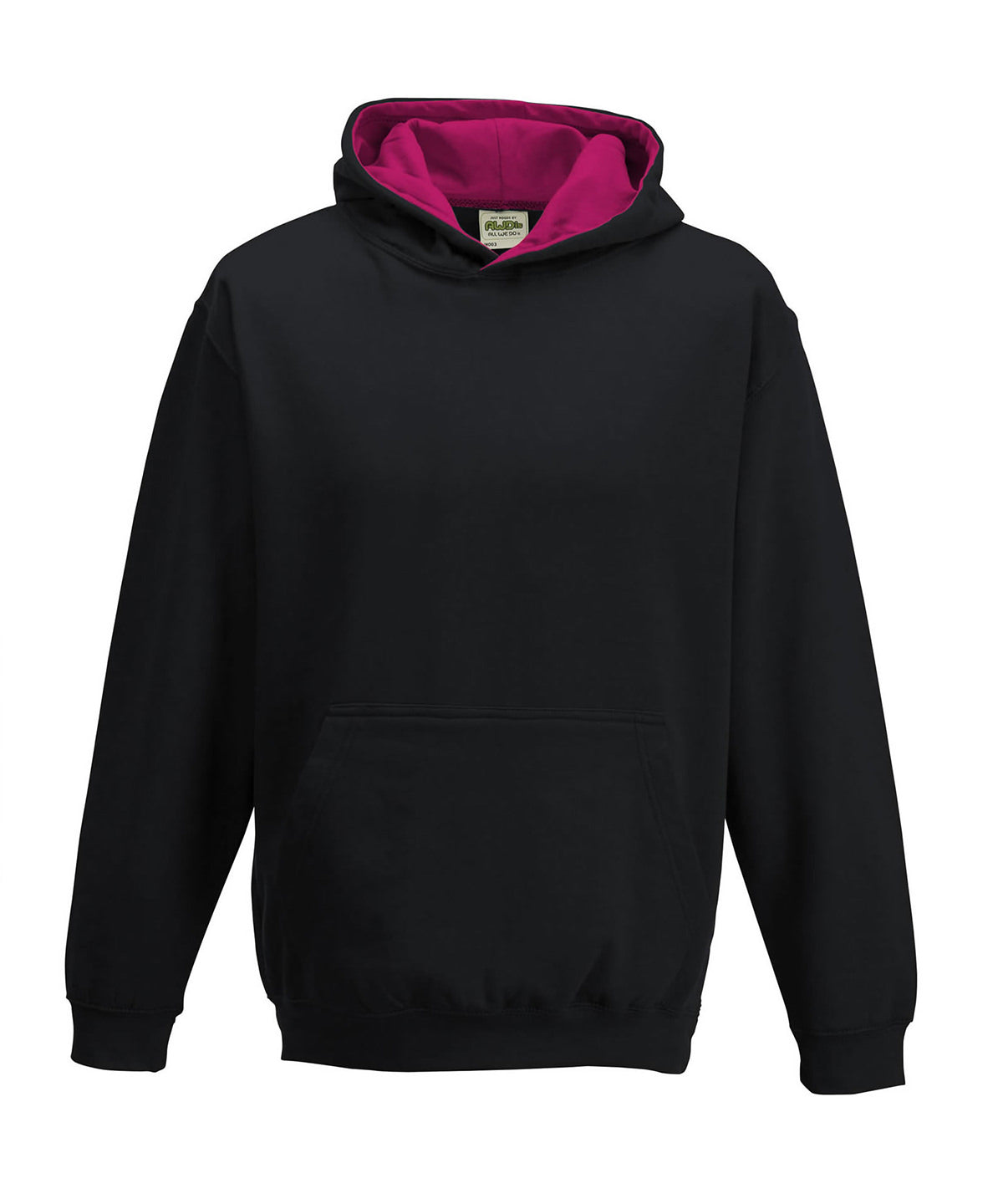 Sudadera con capucha estilo varsity para nios | Negro Intenso/Rosa Fuerte - Rosa Intenso/Negro Profundo