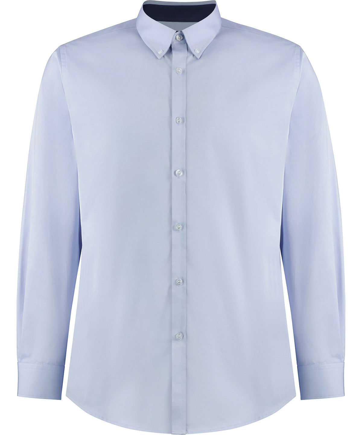 Camisa Oxford premium de contraste (cuello con botones) de manga larga (corte entallado) | Azul Claro/Marino