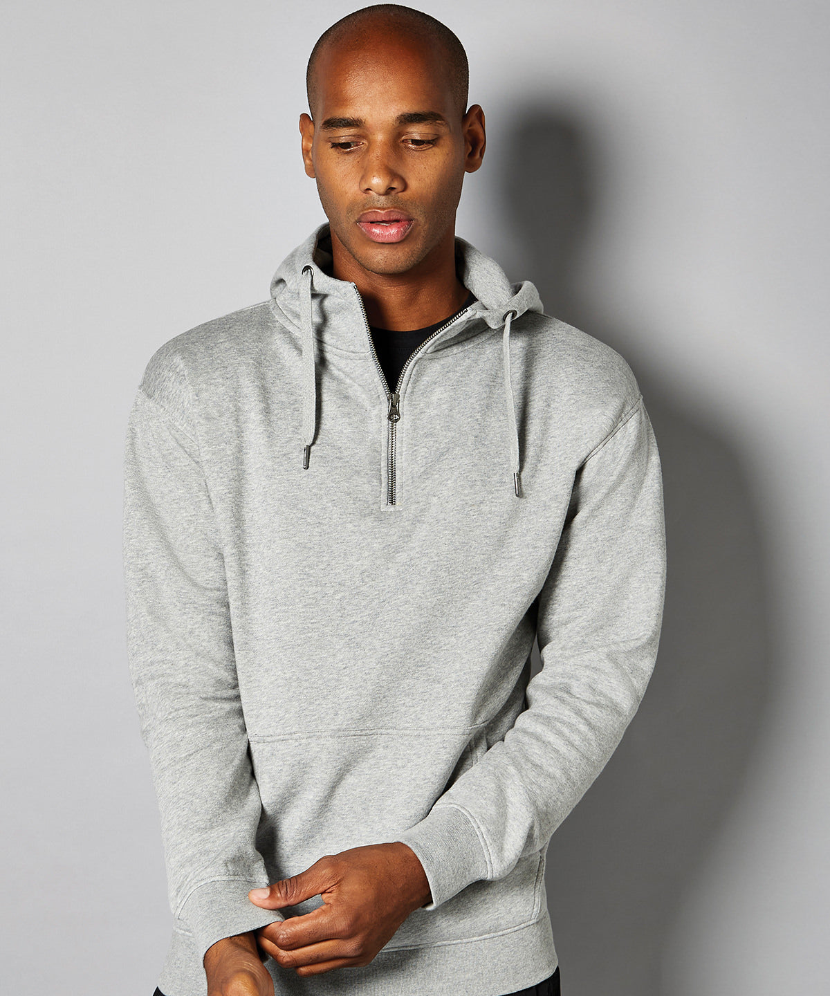 Regular Fit 1/4 Zip Hoodie | Grau meliert