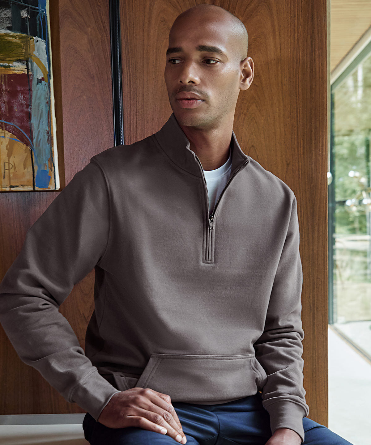 Regular Fit Piqué-Sweatshirt mit 1/4-Reißverschluss | Marineblau