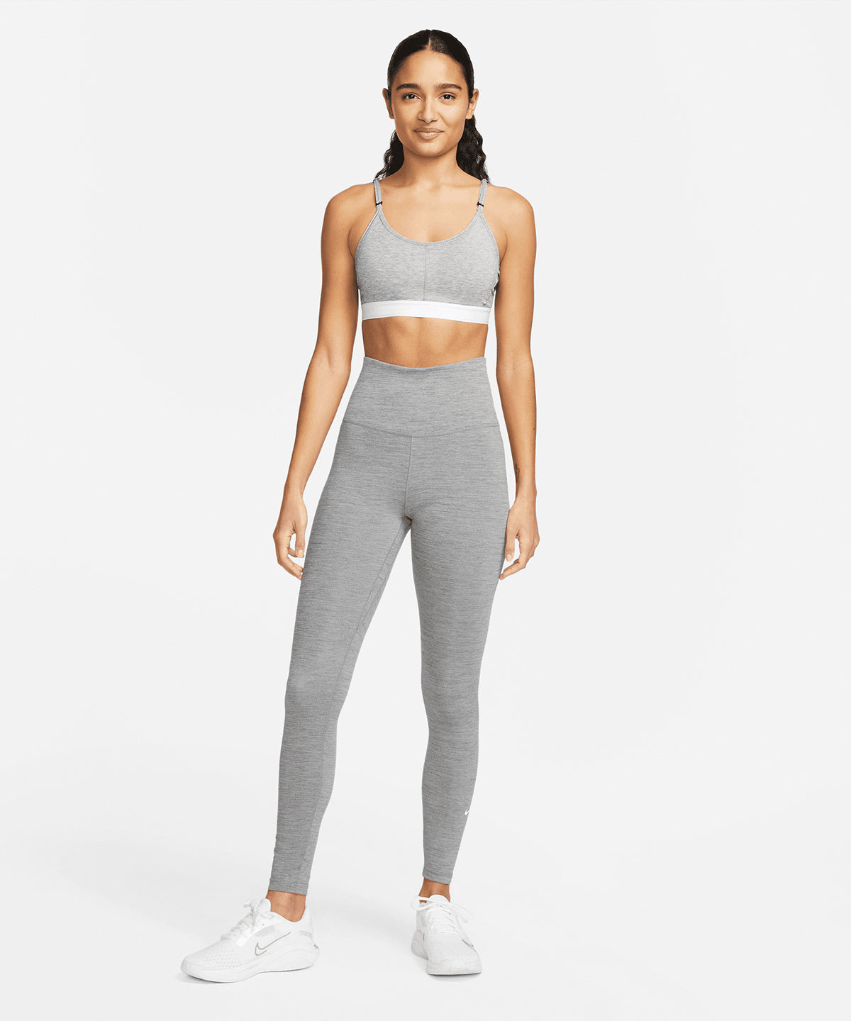 Mallas Nike One Dri-FIT de talle alto para mujer | Gris Hierro/Jaspeado/Blanco