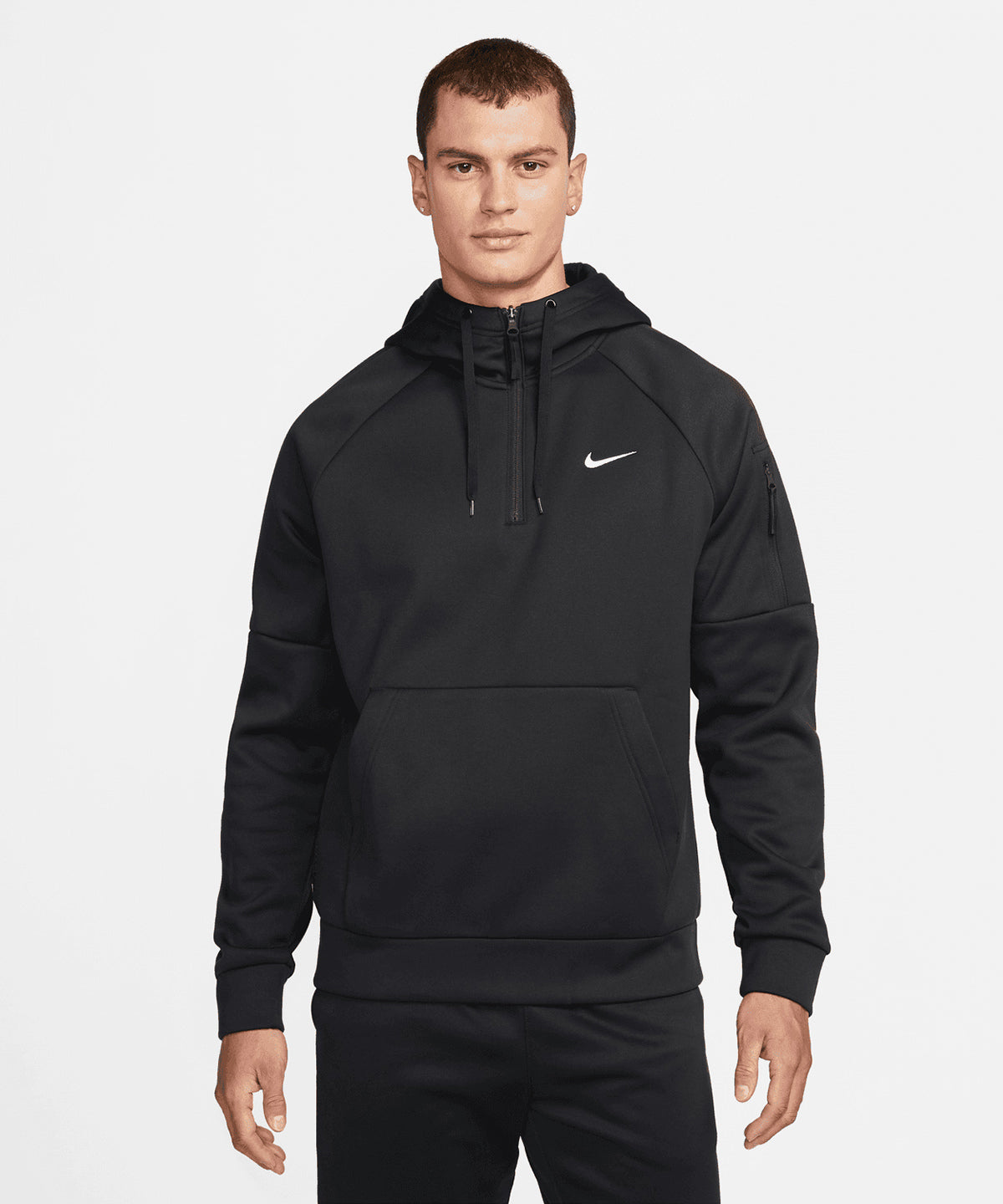 Sudadera con capucha Nike para hombre con cremallera de 1/4 para fitness | Negro/Negro/Blanco
