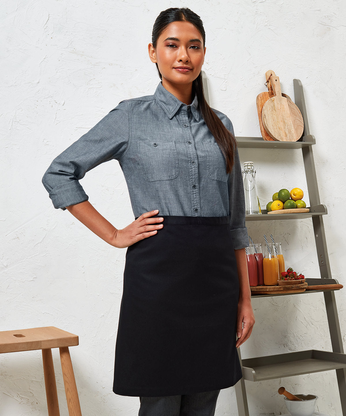 Delantal de cintura de algodn orgnico certificado Fairtrade | Negro