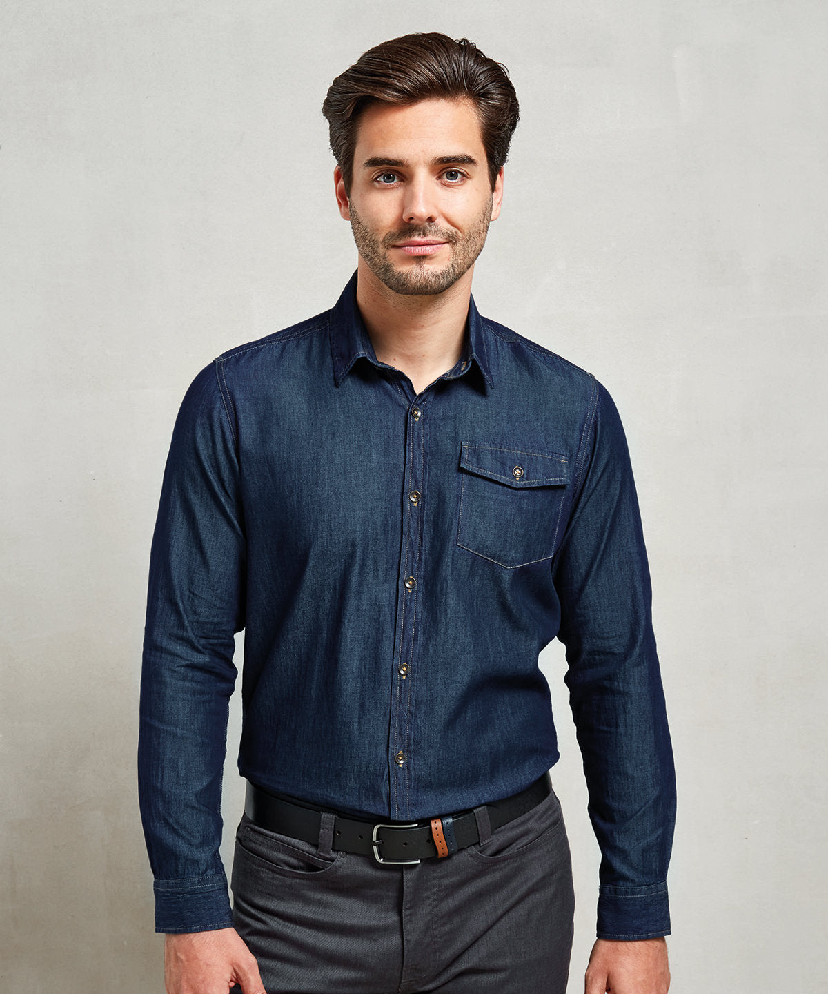 Camisa vaquera con costuras de jeans | Denim ndigo