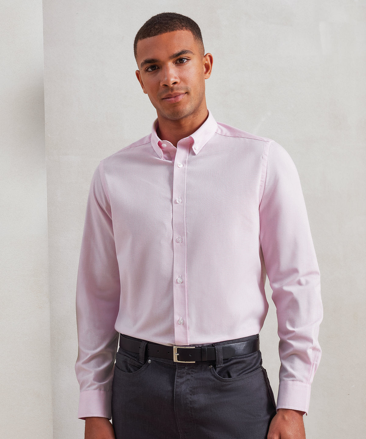 Camisa de rayas Oxford con mezcla de algodn | Blanco/Azul Claro