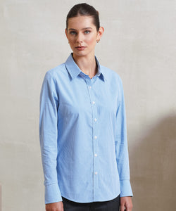 Camisa de algodn de manga larga para mujer de microcuadros (gingham) | Negro/Blanco