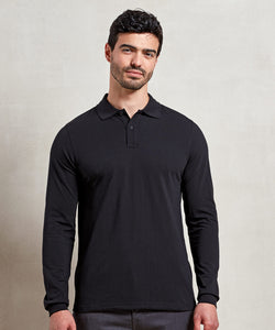 Camisa polo de trabajo de manga larga unisex Essential | Negro