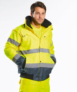 Chaqueta bomber de alta visibilidad con contraste (C465) | Amarillo/Marino