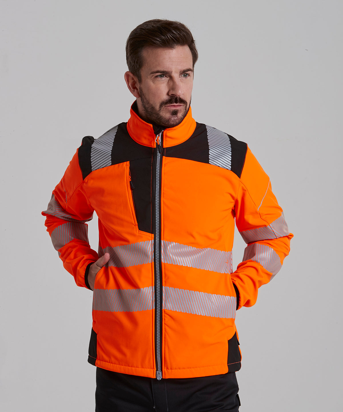 PW3 (T402) Warnschutz-Softshelljacke | Orange/Schwarz