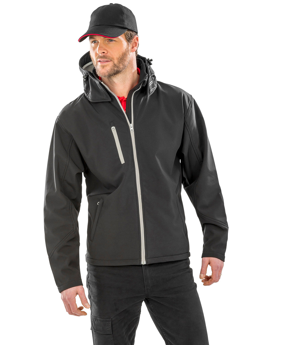 Chaqueta softshell con capucha Core TX de rendimiento | Rojo/Negro