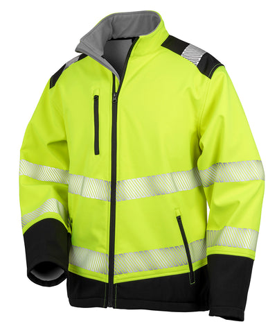 Chaqueta softshell de seguridad con ripstop imprimible | Amarillo Fluorescente/Negro