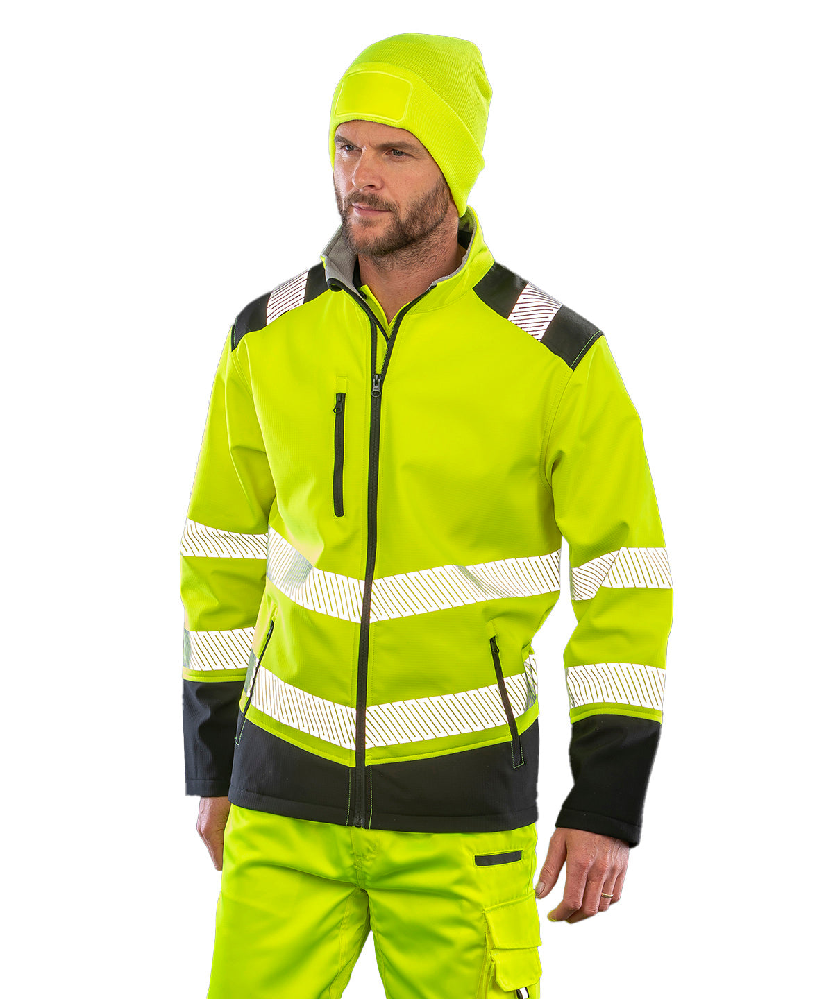 Bedruckbare Ripstop-Sicherheits-Softshelljacke | Fluoreszierendes Orange/Schwarz