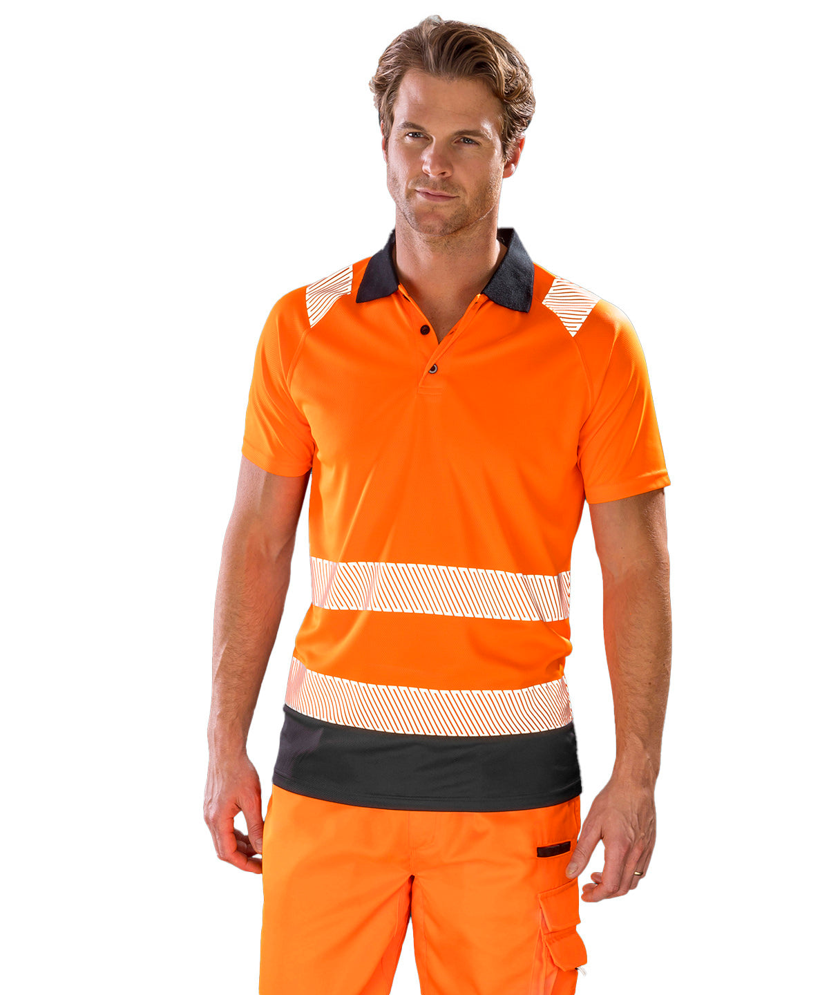 Polo de seguridad reciclado | Naranja Fluorescente/Negro