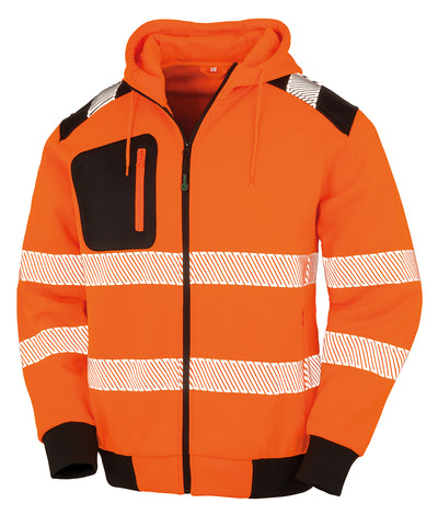 Sudadera con capucha de seguridad robusta con cremallera reciclada | Naranja Oscuro/Negro