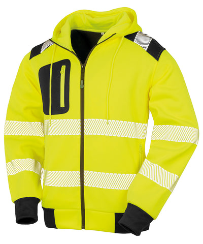 Sudadera con capucha de seguridad robusta con cremallera reciclada | Amarillo Fluorescente/Negro