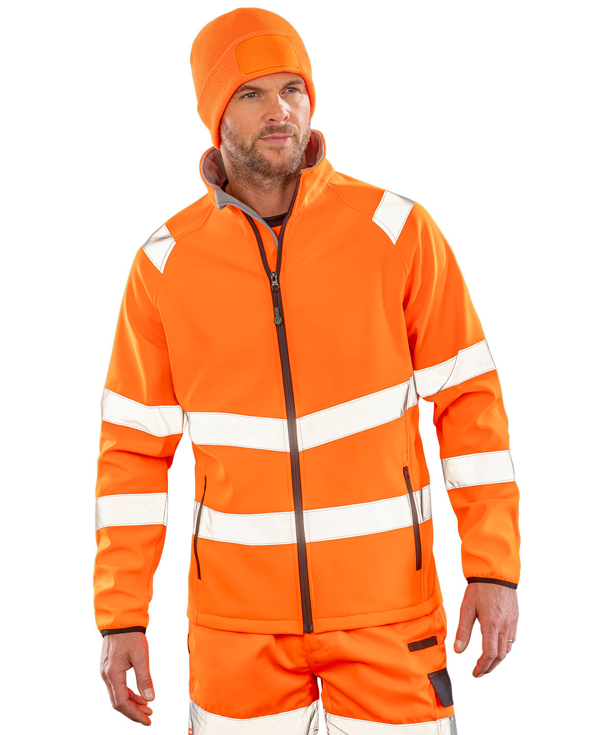 Bedruckbare 2-lagige recycelte Sicherheits-Softshell | Fluoreszierendes Orange