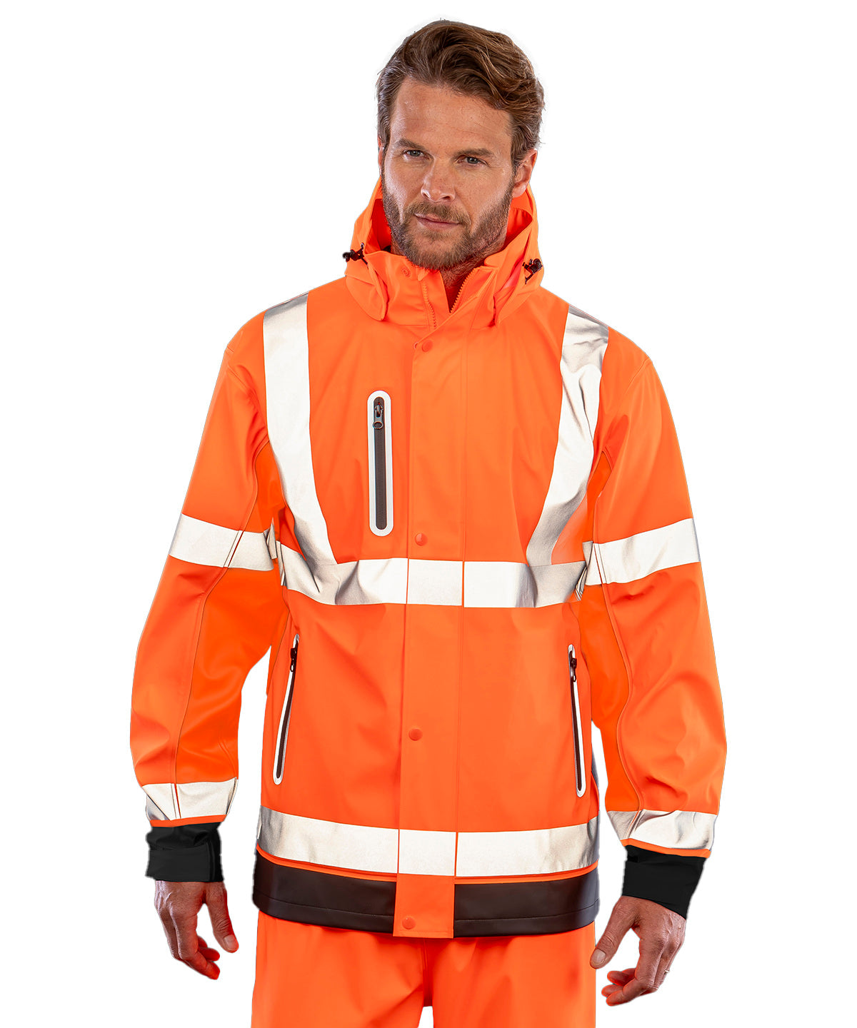 Chaqueta resistente Heavy-duty prism PU segura y seca con respaldo reciclado | Naranja Oscuro/Negro