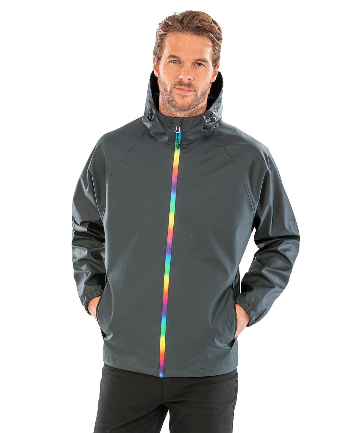 Chaqueta impermeable Prism PU con respaldo reciclado | Oliva Negra