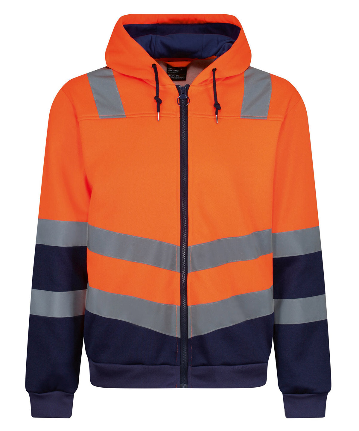 Sudadera con capucha Pro hi-vis con cremallera completa | Naranja/Marino