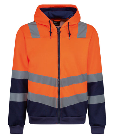 Sudadera con capucha Pro hi-vis con cremallera completa | Naranja/Marino