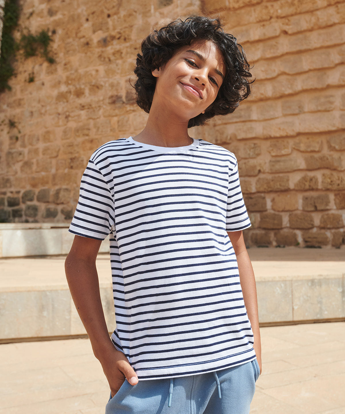 Camiseta a rayas para nios | Blanco/Azul Marino Oxford