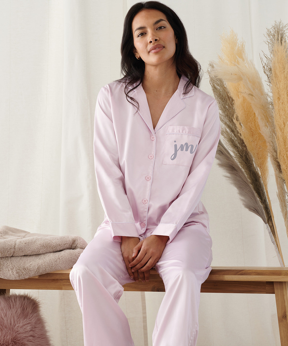 Pijama largo de satn para mujer | Rosa Claro