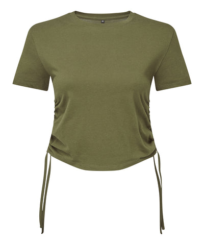 Top corto fruncido TriDri® para mujer | Verde Oliva