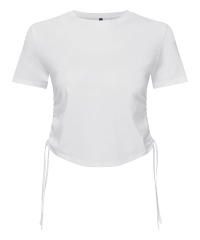 Top corto fruncido TriDri® para mujer | Blanco