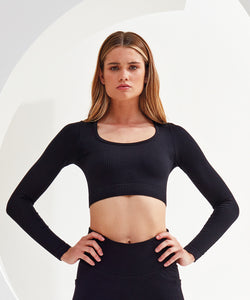 Nahtloses 3D-Fit-Crop-Top für Damen mit TriDri®-Rippchen | Schwarz