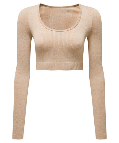 Top corto de ajuste 3D sin costuras con costillas TriDri® para mujer | Melange Nude