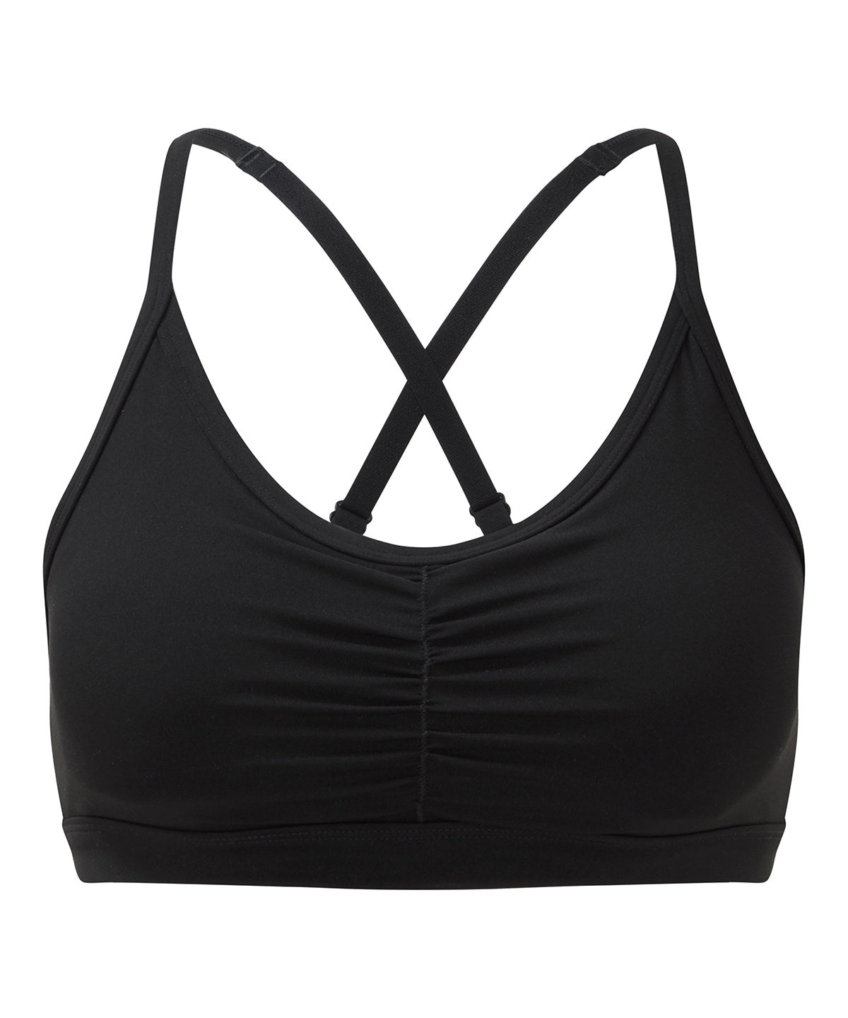 TriDri® gerüschter Sport-BH für Damen (mittlere Stoßdämpfung) | Schwarz