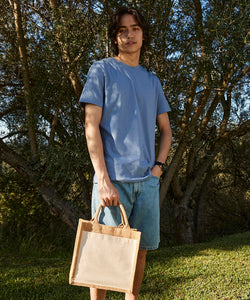 Bolso de mano de yute con bolsillo de algodón | Natural