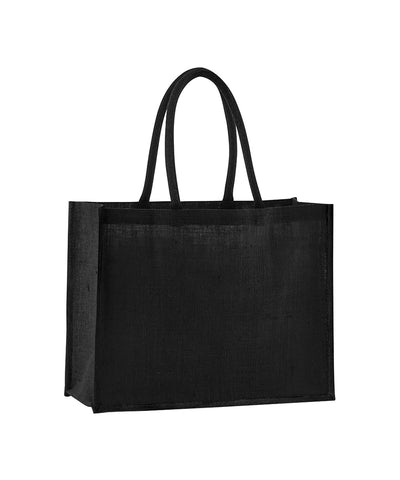 Shopper clásico de yute natural almidonado | Negro/Negro