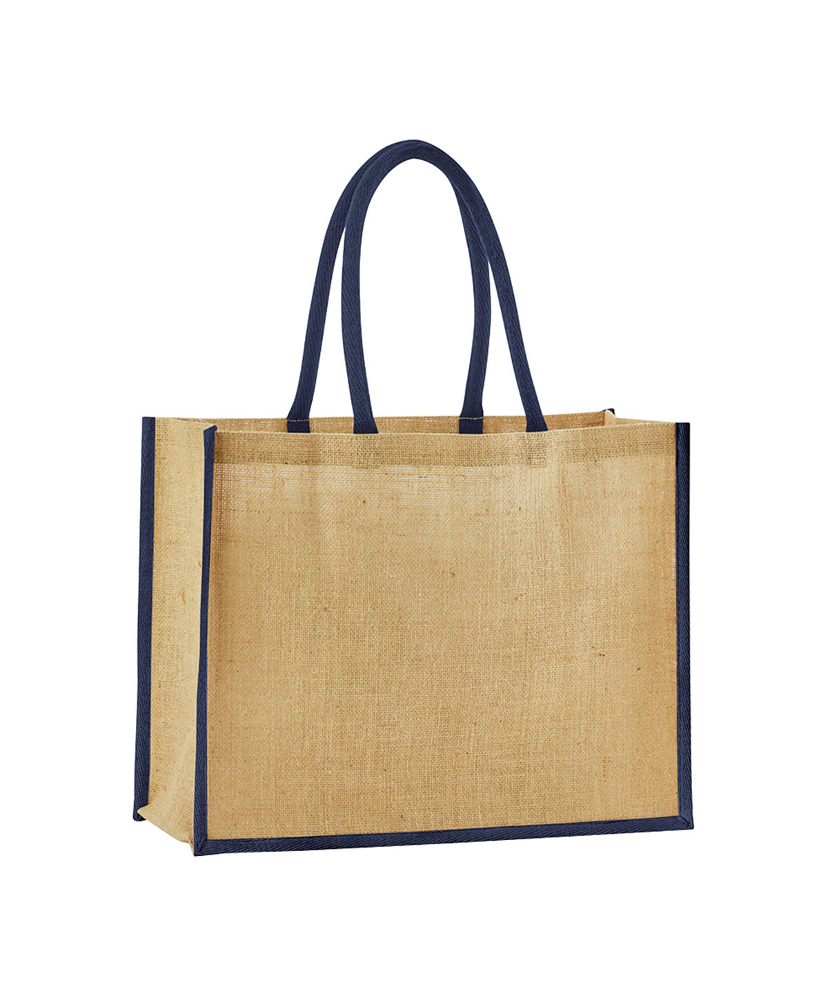 Klassischer Shopper aus gestärkter Naturjute | Natur/Marineblau