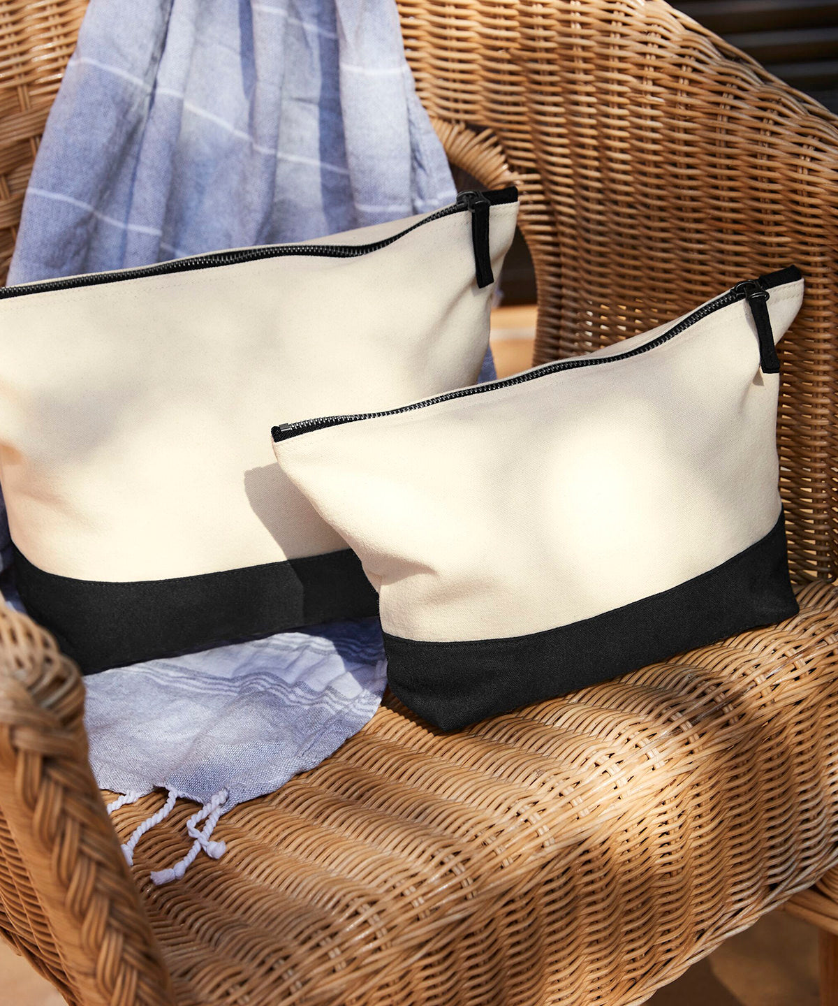 Bolso de accesorios de lienzo con base sumergida | Natural/Negro