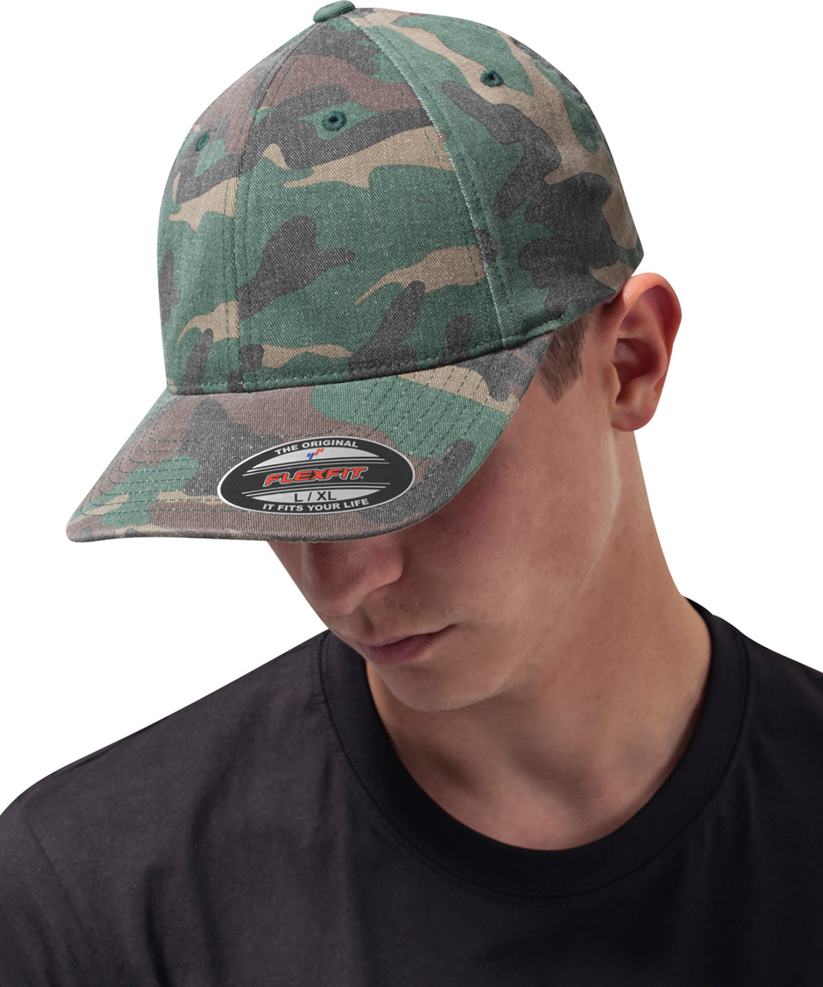 Flexfit Washed Camo Cap (6977CA) | Grünes Tarnmuster